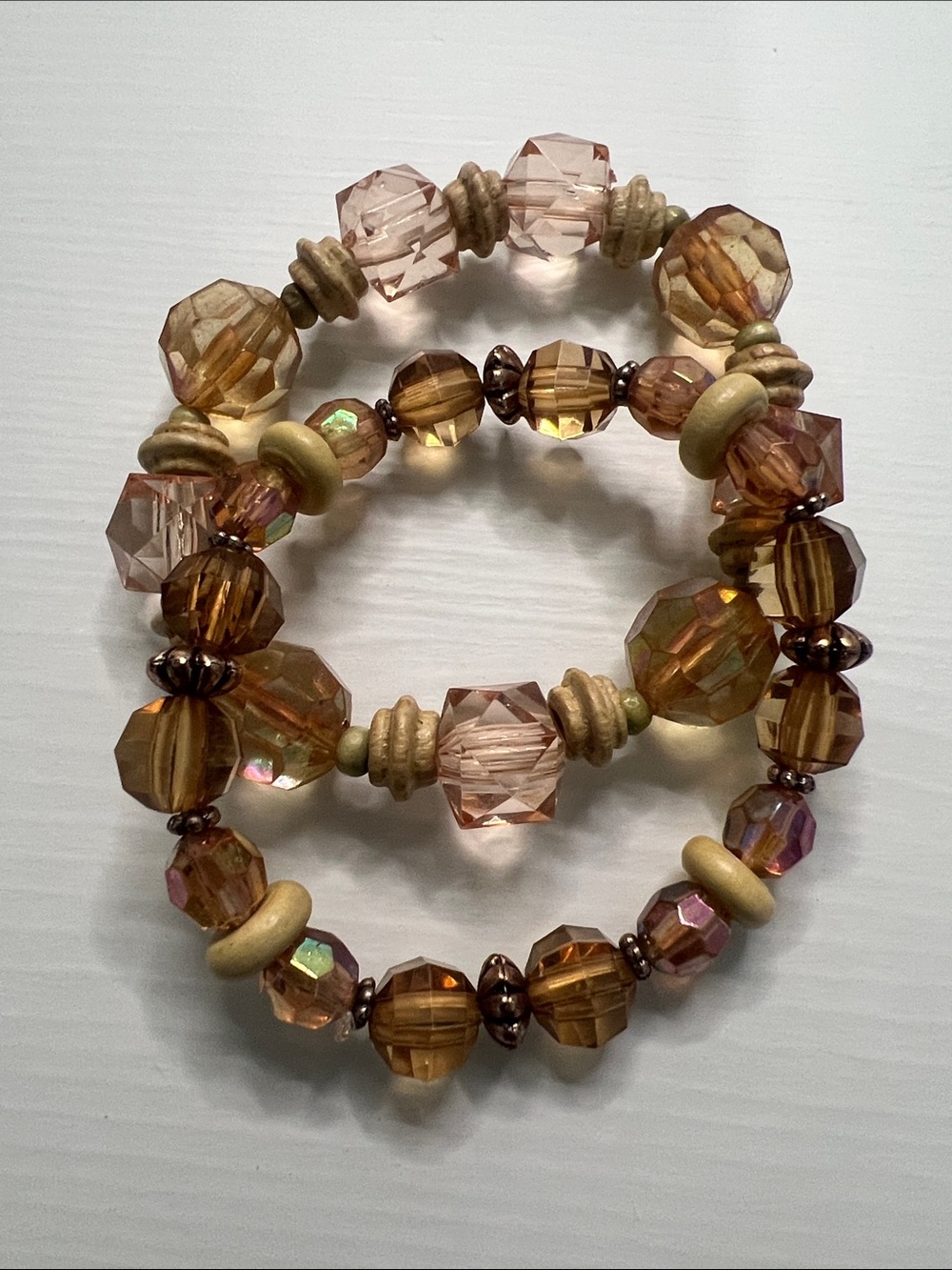Beaded Brown and Champagne Stretch Bracelet Set - Women Jewelry